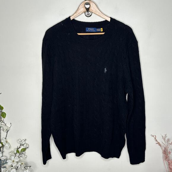 POLO RALPH LAUREN Cable-Knit Wool-Cashmere Sweater Black Sz 1X Big {XX6} - Picture 5 of 8